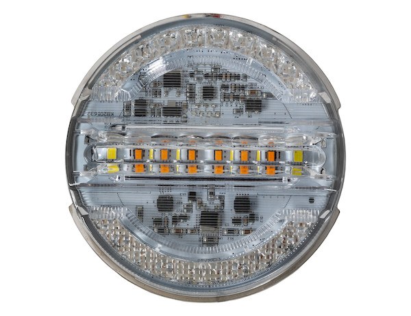 Buyers Products Warning Light, 4 Inch, Round, Grommet/ Surface Mount, Stop/Turn/Tail/ Backup and Strobe, Amber/Red, 32 Light Pattern – 5624432