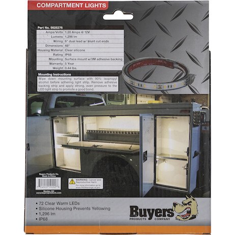 Buyers Products Rope Light, LED, Hard Wired, 48 Inch Length, IP68 Waterproof, Clear and Warm, Surface Mount, 3M Adhesive Tape Backing – 5625276