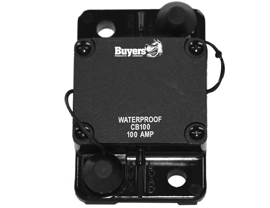 Buyers Products Circuit Breaker, 100 Amp, Plastic, Waterproof, Black, 42 Volts Max, Brass Studs, Automatic Reset, Single – CB100