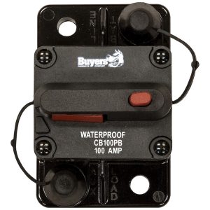 Buyers Products Circuit Breaker, 100 Amp, Plastic, Waterproof, Black, 42 Volts Max, Brass Studs, Manual Push-To-Trip Reset, Single – CB100PB