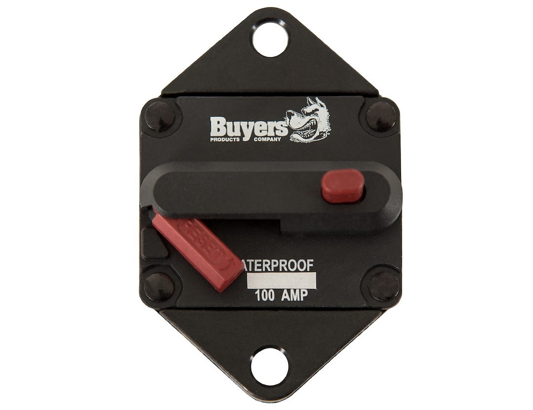 Buyers Products Circuit Breaker, 100 Amp, Plastic, Waterproof, Black, 42 Volts Max, Brass Studs, Manual Push-To-Trip Reset, Single – CB102PB