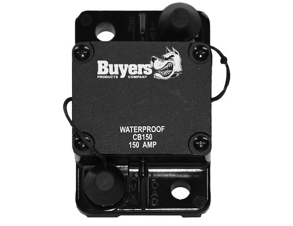 Buyers Products Circuit Breaker, 150 Amp, Plastic, Waterproof, Black, 42 Volt Max, Brass Studs, Automatic Reset, Single – CB150