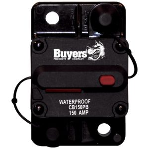 Buyers Products Circuit Breaker, 150 Amp, Plastic, Waterproof, Black, 42 Volts Max, Brass Studs, Manual Push-To-Trip Reset, Single – CB150PB