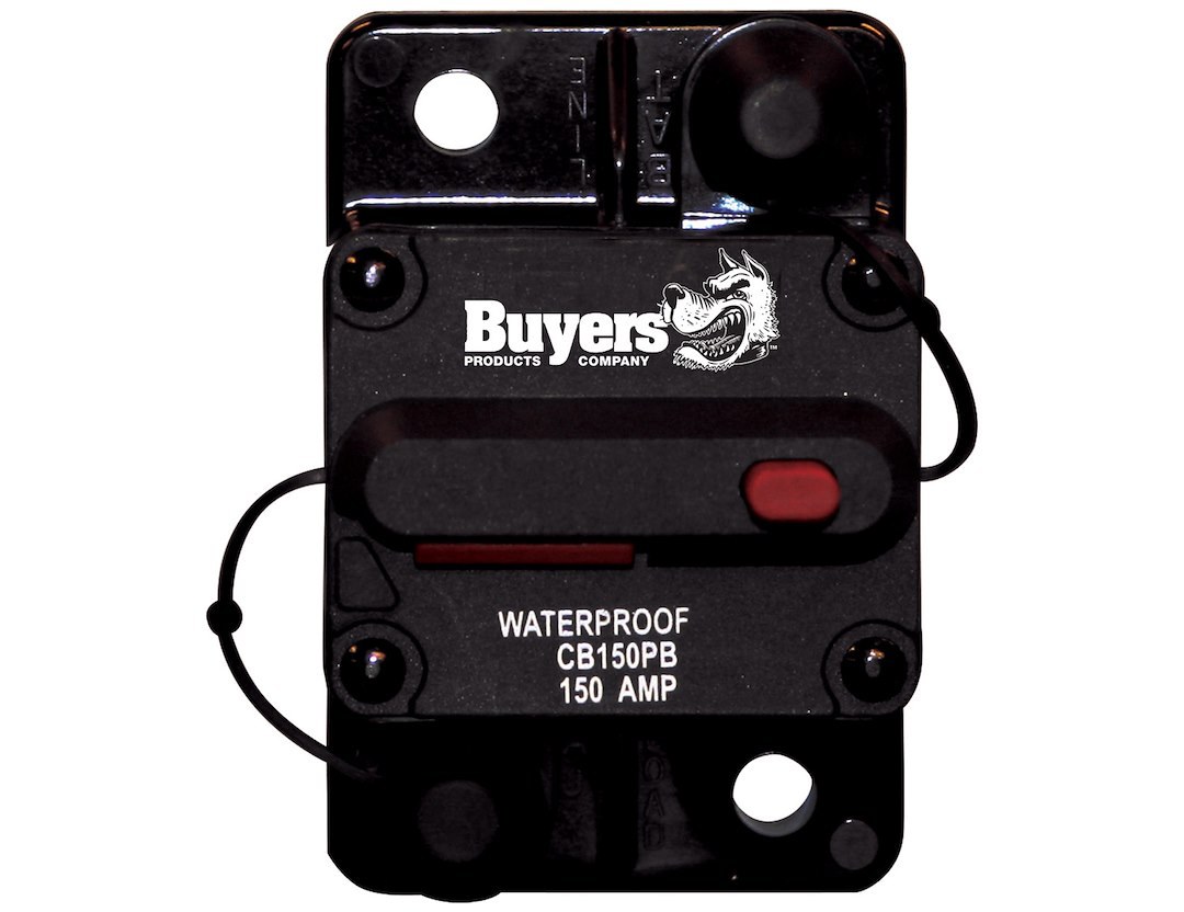 Buyers Products Circuit Breaker, 150 Amp, Plastic, Waterproof, Black, 42 Volts Max, Brass Studs, Manual Push-To-Trip Reset, Single – CB150PB