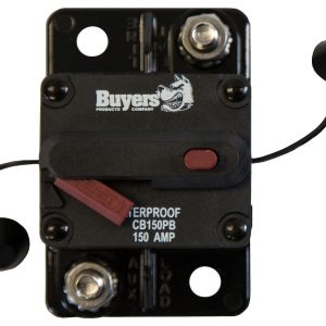 Buyers Products Circuit Breaker, 150 Amp, Plastic, Waterproof, Black, 42 Volts Max, Brass Studs, Manual Push-To-Trip Reset, Single – CB150PB