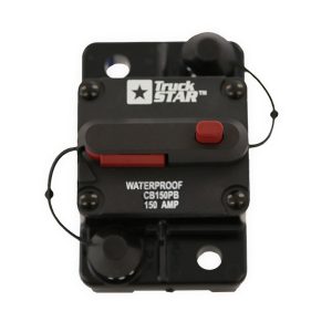 Buyers Products Circuit Breaker, 150 Amp, Plastic, Waterproof, Black, 42 Volts Max, Brass Studs, Manual Push-To-Trip Reset, Single – CB150PB