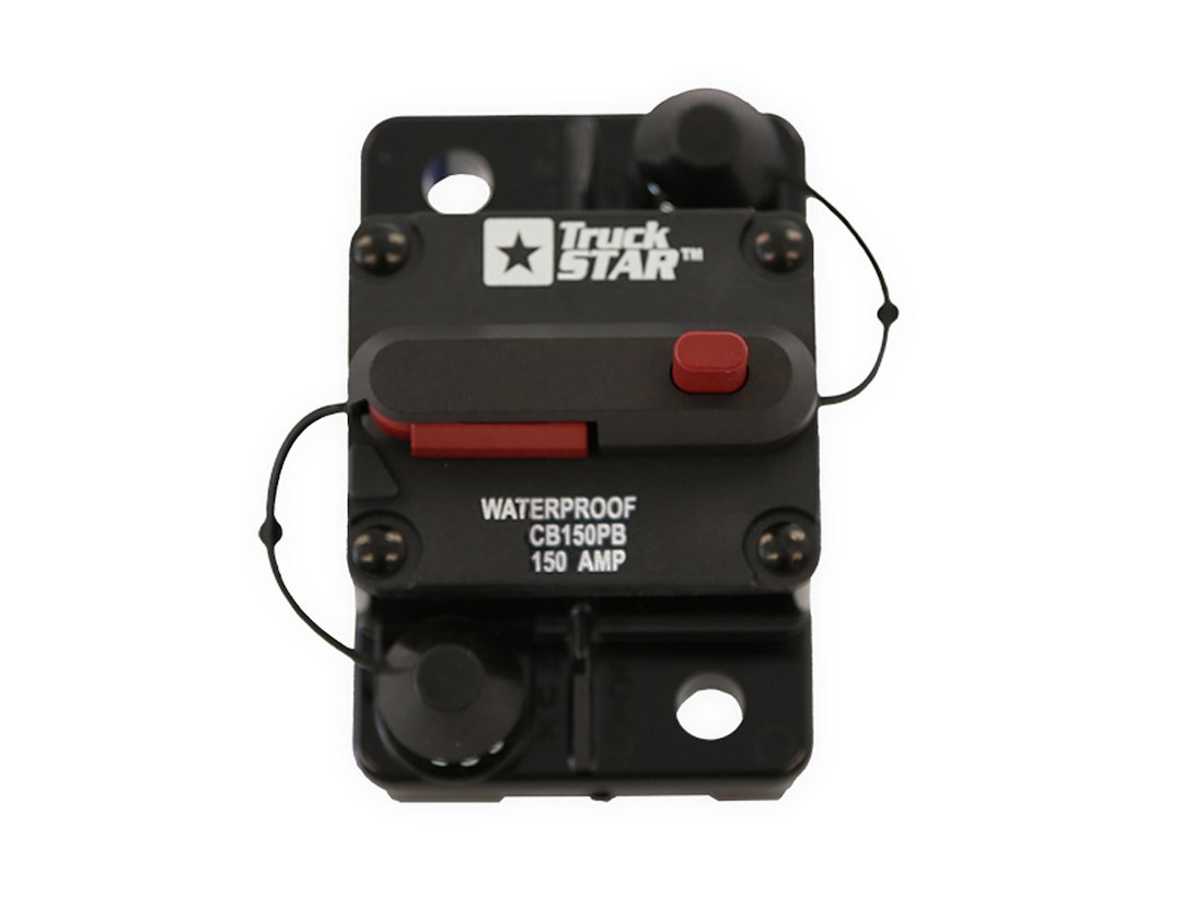 Buyers Products Circuit Breaker, 150 Amp, Plastic, Waterproof, Black, 42 Volts Max, Brass Studs, Manual Push-To-Trip Reset, Single – CB150PB