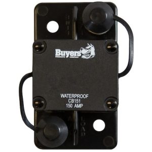Buyers Products Circuit Breaker, 150 Amp, Plastic, Waterproof, Black, 42 Volt Max, Brass Studs, Large Frame, Automatic Reset, Single – CB151