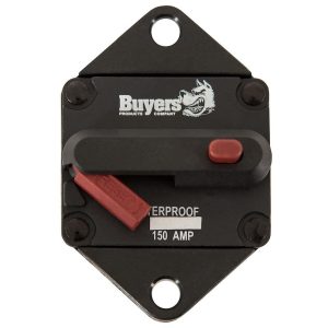 Buyers Products Circuit Breaker, 150 Amp, Plastic, Waterproof, Black, 42 Volts Max, Brass Studs, Manual Push-To-Trip Reset, Single – CB152PB