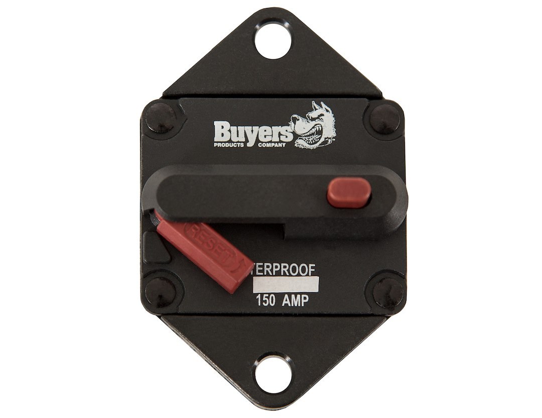 Buyers Products Circuit Breaker, 150 Amp, Plastic, Waterproof, Black, 42 Volts Max, Brass Studs, Manual Push-To-Trip Reset, Single – CB152PB