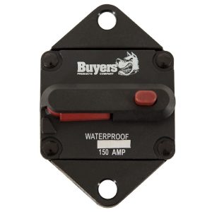Buyers Products Circuit Breaker, 150 Amp, Plastic, Waterproof, Black, 42 Volts Max, Brass Studs, Manual Push-To-Trip Reset, Single – CB152PB