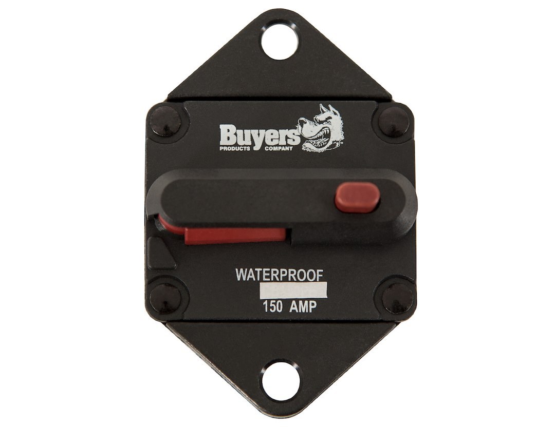 Buyers Products Circuit Breaker, 150 Amp, Plastic, Waterproof, Black, 42 Volts Max, Brass Studs, Manual Push-To-Trip Reset, Single – CB152PB
