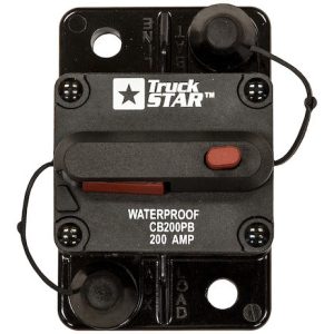 Buyers Products Circuit Breaker, 200 Amp, Waterproof, Black, 42 Volt Max, Brass Studs, Manual Push-To-Trip Reset, Single – CB200PB
