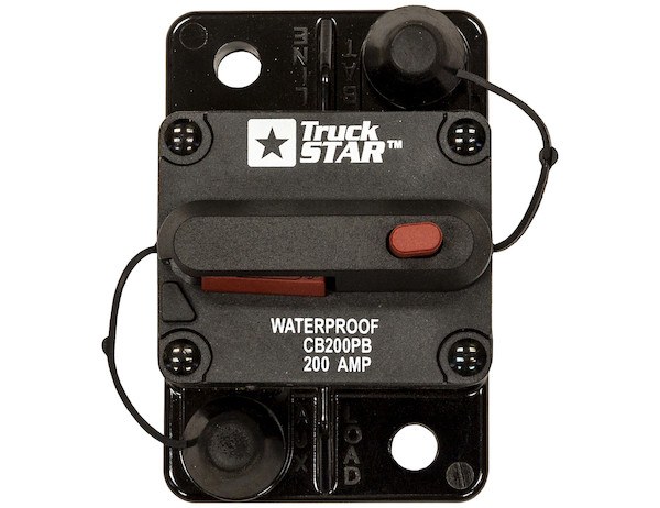 Buyers Products Circuit Breaker, 200 Amp, Waterproof, Black, 42 Volt Max, Brass Studs, Manual Push-To-Trip Reset, Single – CB200PB