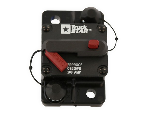 Buyers Products Circuit Breaker, 200 Amp, Waterproof, Black, 42 Volt Max, Brass Studs, Manual Push-To-Trip Reset, Single – CB200PB