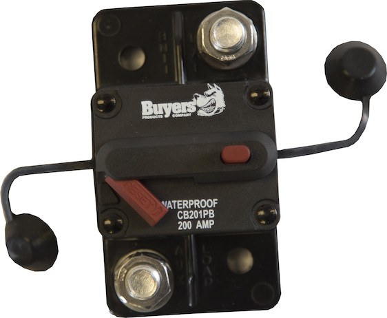 Buyers Products Circuit Breaker, 200 Amp, Plastic, Waterproof, Black, 42 Volt Max, Brass Studs, Manual Push-To-Trip Reset with Large Frame – CB201PB