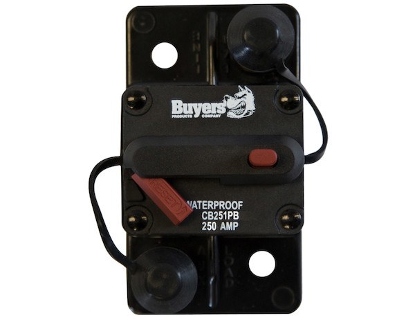 Buyers Products Circuit Breaker, 250 Amp, Plastic, Waterproof, Black, 42 Volts Max, Brass Studs, Manual Push-To-Trip Reset – CB251PB