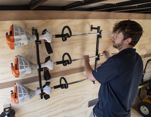 Buyers Products Grass Trimmer Rack, For Enclosed Landscape Trailers, Holds Three Trimmers, Mounts to Side Walls of Trailers/ Sheds and Garages – LT12