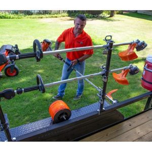 Buyers Products Tool Organizer, Bolt-On Mount to Open Trailer, Holds 3 Landscape Trimmers, Black, Steel, With Padlocks – LT13