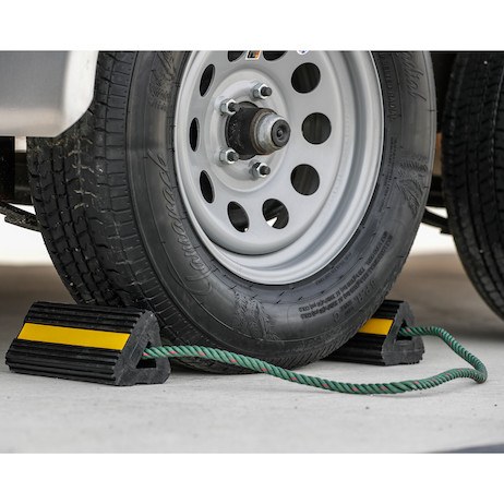 Buyers Products Wheel Chock, Black and Yellow, Rubber, 2 Chocks Connects by Nylon Rope – WC24483