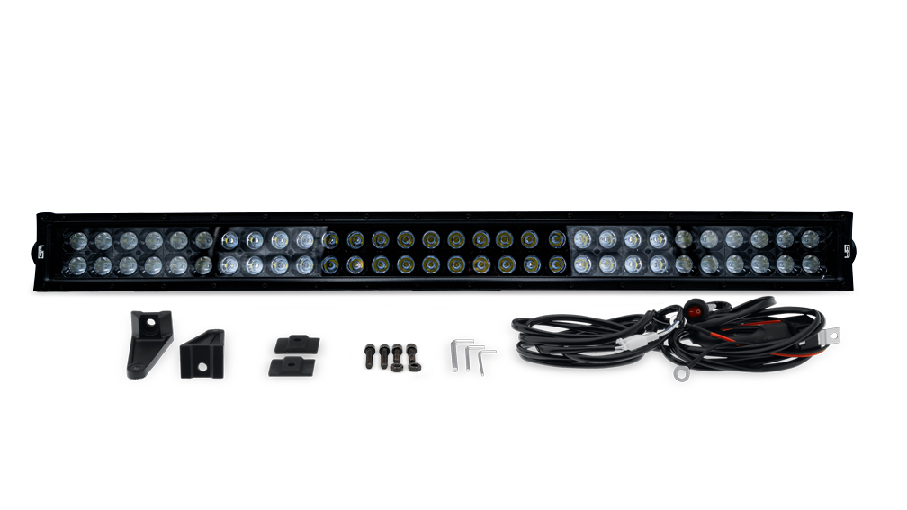 Body Armor Light Bar, Driving/ Fog Light Bar, LED, 30 Inch Length, 60 Clear Bulb, Spot/ Fog Combo Beam, Tinted Lens, Black Aluminum Housing – 40032