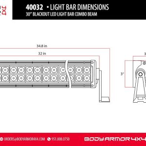 Body Armor Light Bar, Driving/ Fog Light Bar, LED, 30 Inch Length, 60 Clear Bulb, Spot/ Fog Combo Beam, Tinted Lens, Black Aluminum Housing – 40032