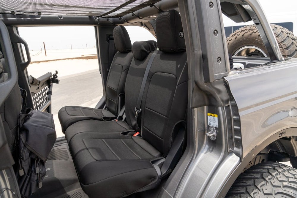 Body Armor Seat Cover, 60 Driver/ 40 Passenger Split Seat with Adjustable Headrests, Neoprene, Black, For One Row – 91011