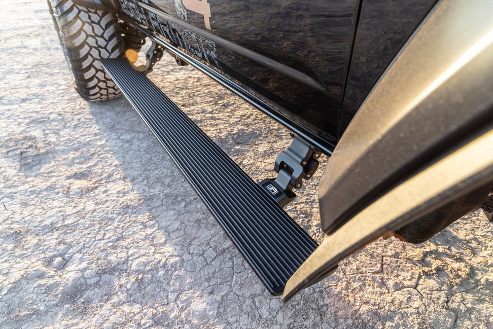 Body Armor Running Board, E-Power, Powder Coated, Black, Aluminum, With LED Light System, Frame Body Mount Bolts, With Wiring Kit – FB-4500
