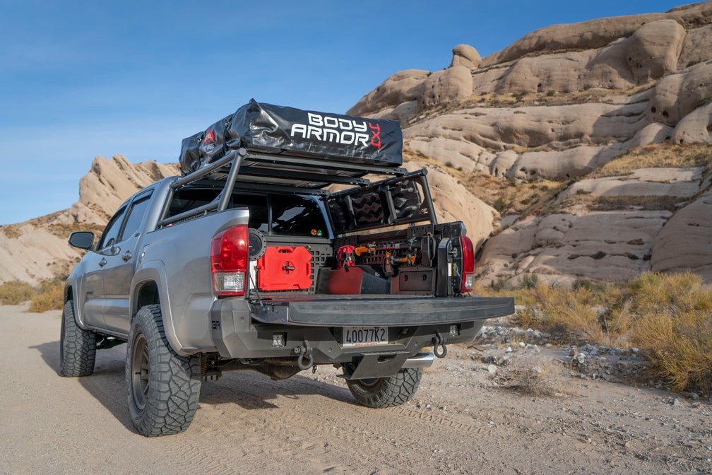 Body Armor Bed Cargo Rack, Over Wheel Well Mount, Bolt on, Black, Steel, Without Tool Box Mounting Kit, Non-Adjustable – TC-7125