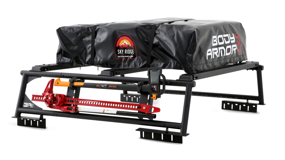 Body Armor Bed Cargo Rack, Overlander®, Bolt on Use Existing Bed Rails, Black, Steel, Without Tool Box Mount Kit, Non-Adjustable Rack – TK-6126