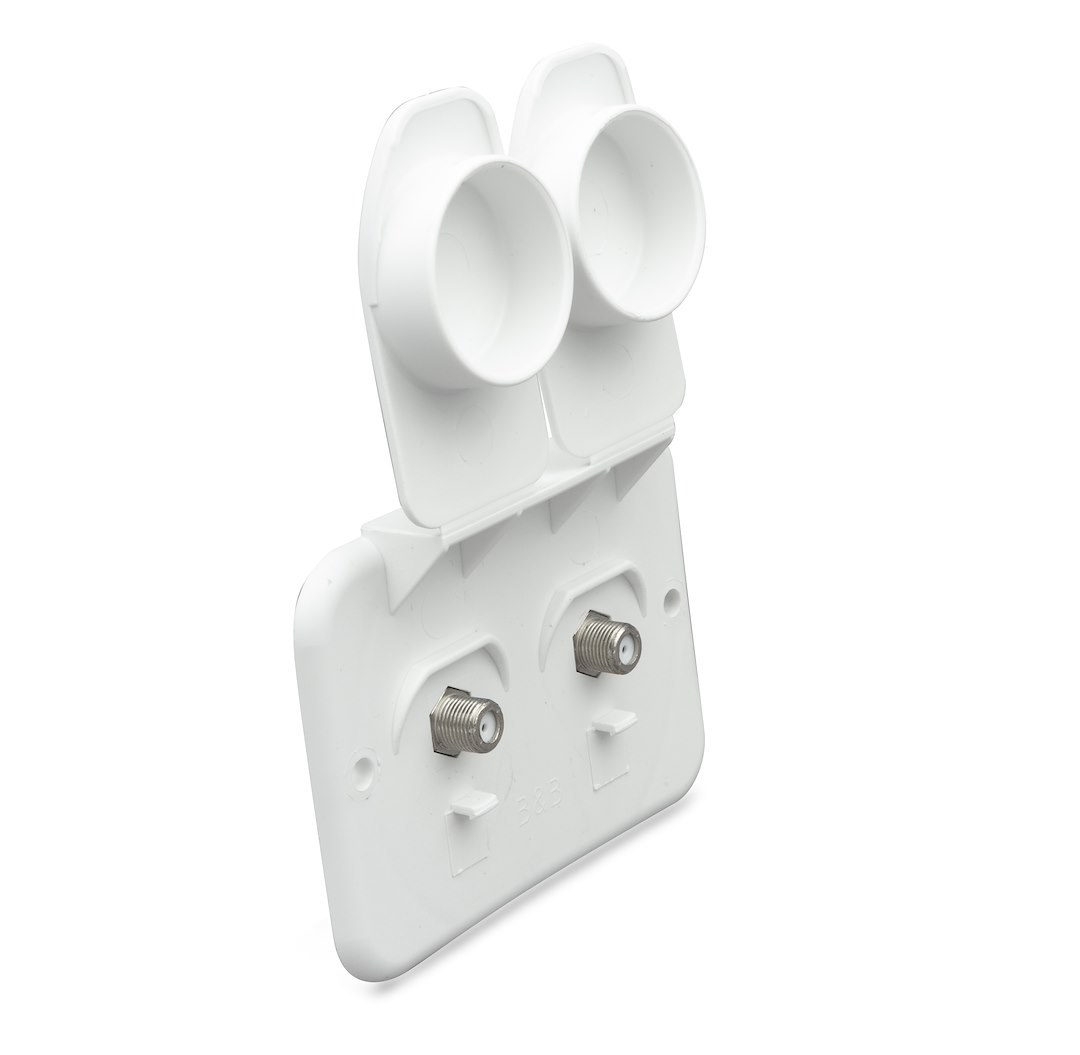 B&b Molders TV Cable Entry Plate, Dual Cables, 2.5 Inch Diameter Cutout Dimension, 3 Inch Height X 4 Inch Width Outside Dimension, Polar White – 94323
