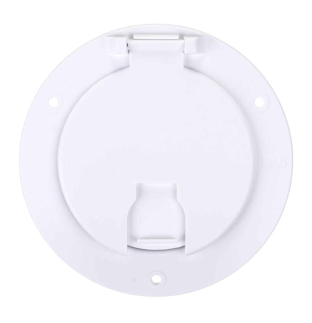 B&b Molders Electrical Cord Hatch, For Use with Up to 30 Amp/ 50 Amp Cords, Round, 5-1/8 Inch Diameter X 2-3/8 Inch Depth – 94329
