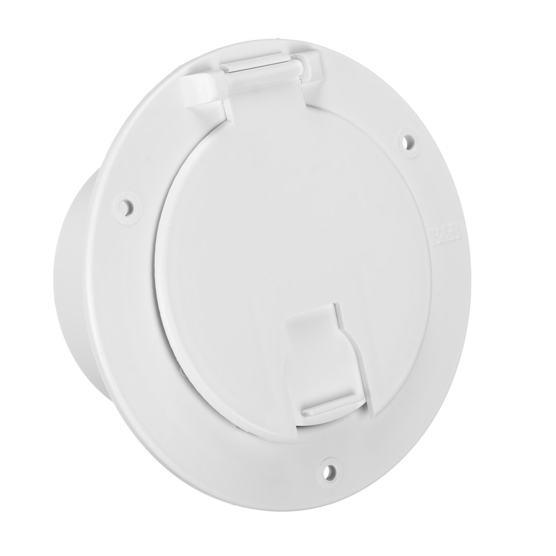 B&b Molders Electrical Cord Hatch, For Use with Up to 30 Amp/ 50 Amp Cords, Round, 5-1/8 Inch Diameter X 2-3/8 Inch Depth – 94329