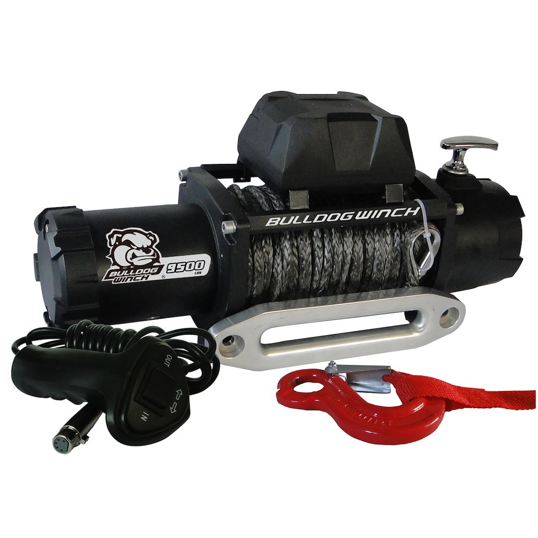 Bulldog Winc Winch, Vehicle Mounted, Trailer Winch, 12 Volt Electric, 5.5 Horse Power, 9500 Pound Line Pull Capacity, 100 Foot Synthetic Rope – 10045