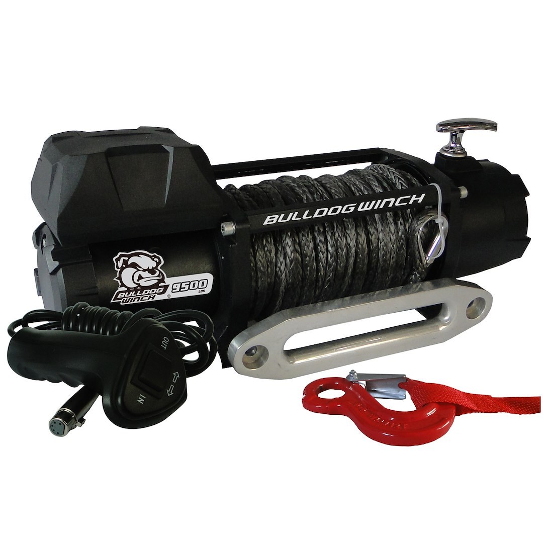 Bulldog Winc Winch, Vehicle Mounted, Trailer Winch, 12 Volt Electric, 5.5 Horse Power, 9500 Pound Line Pull Capacity, 100 Foot Synthetic Rope – 10045