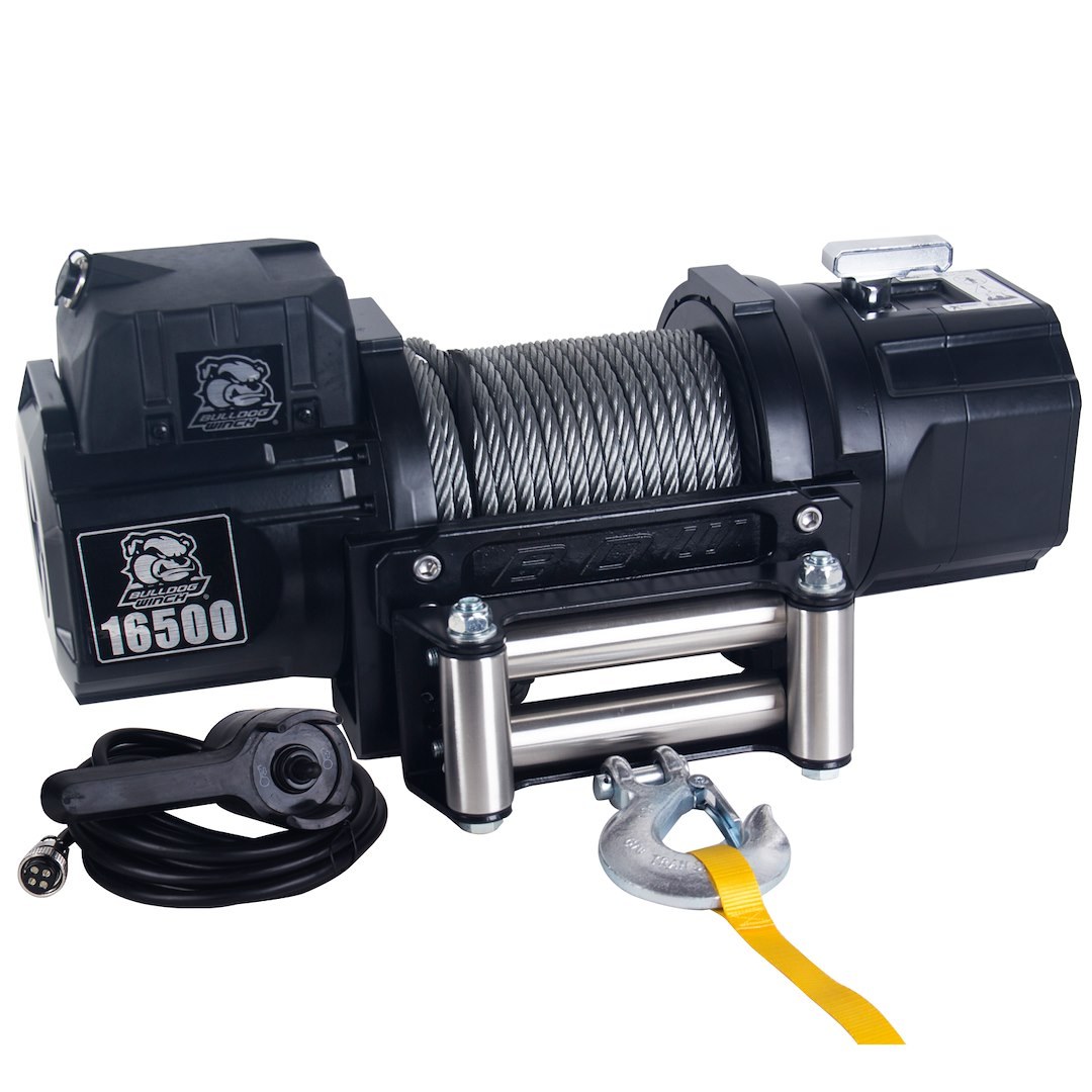 Bulldog Winc Winch, Vehicle Mounted, Heavy Duty Winch, 12 Volt Electric, 5.6 Horse Power, 16500 Pound Line Pull Capacity, 92 Foot Wire Rope – 10057
