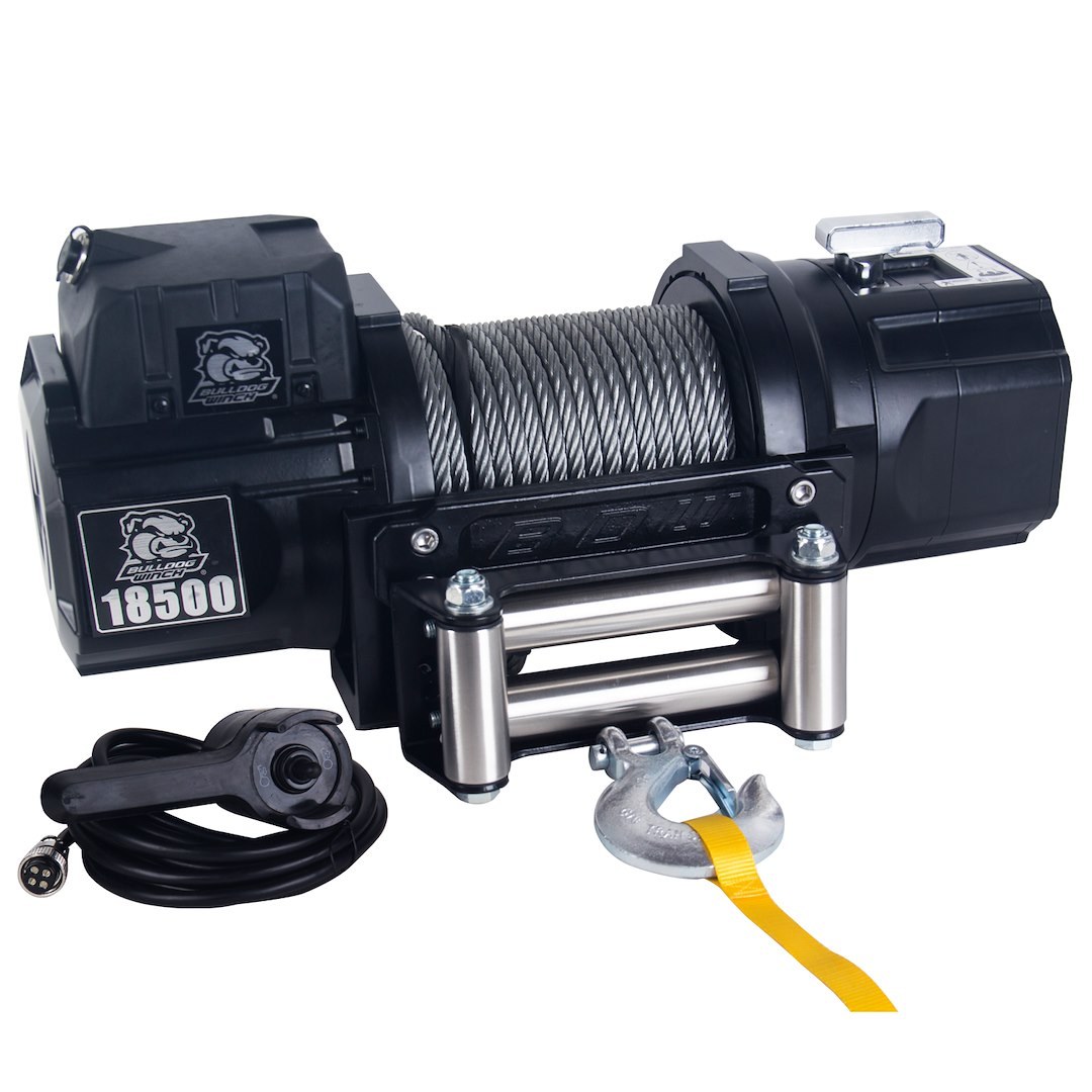 Bulldog Winc Winch, Vehicle Mounted, Heavy Duty Winch, 12 Volt Electric, 5.6 Horse Power, 18500 Pound Line Pull Capacity, 85 Foot Wire Rope – 10059