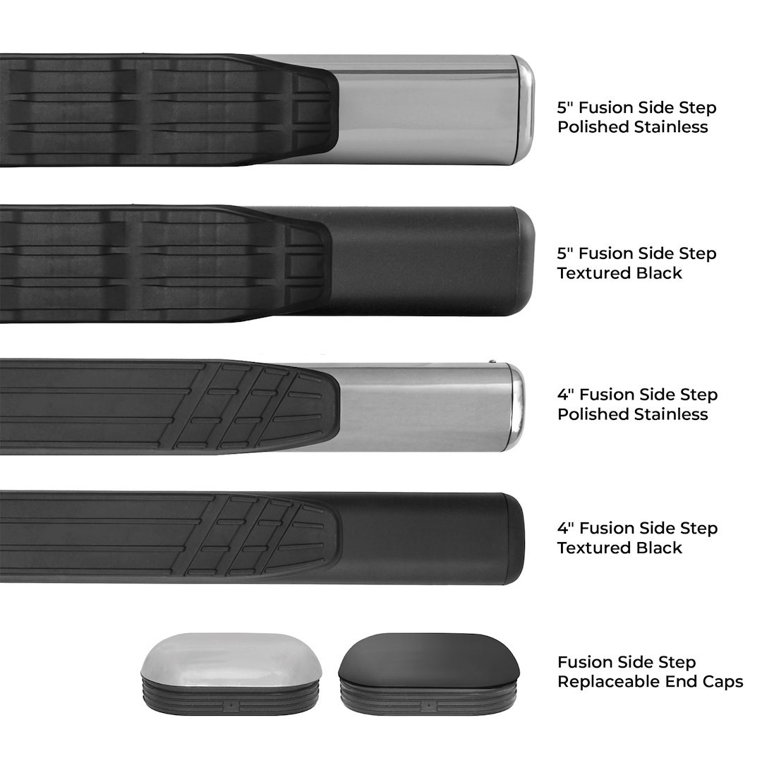 Big Country Truck Accessories Nerf Bar, Fusion, With Step Pads, 5 Inch Oval Straight, Textured Powder Coat, Black, Steel – 105224800