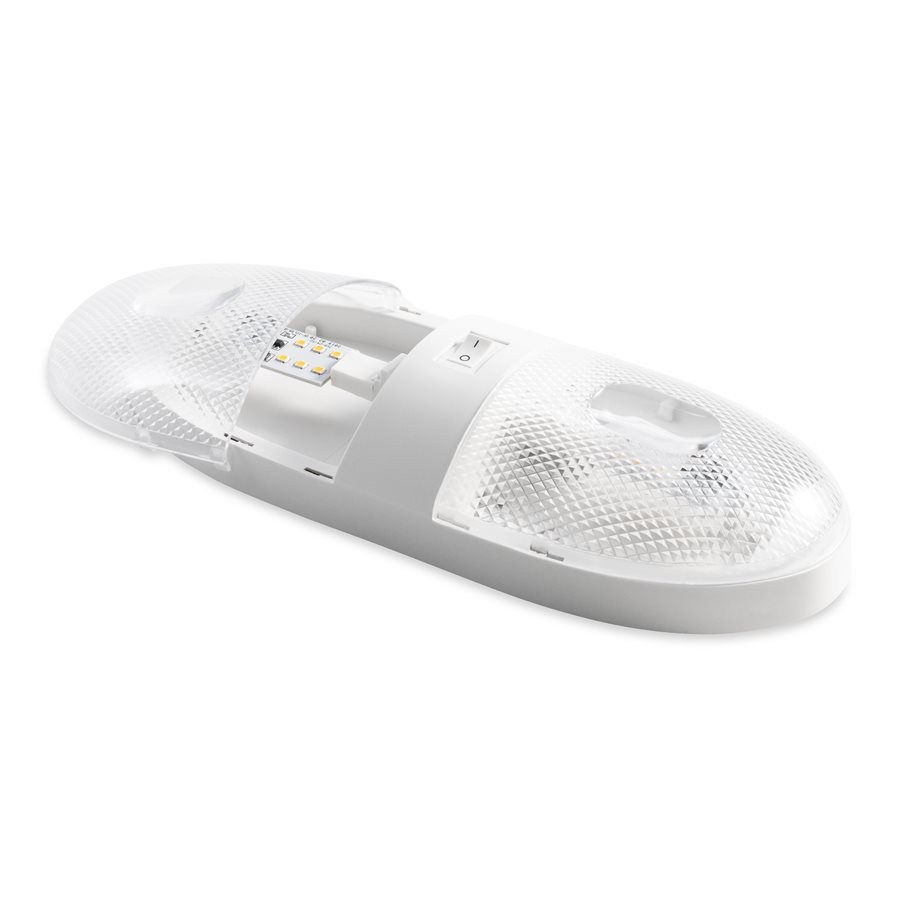 Camco Dome Light – LED, Clear Double Light Dome, Two 160 Lumen LED Bulbs, Clear Bulb, With Dome Light Housing/ 2 Dome Covers/ 2 Light Bulbs – 41321