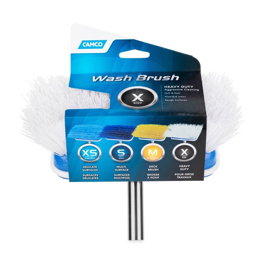 Camco Car Wash Brush, 7 Inch Rectangular Brush Head, White Stiff Bristle, Head Attachment Only, Without Hose Connection, Without Water Control – 41926