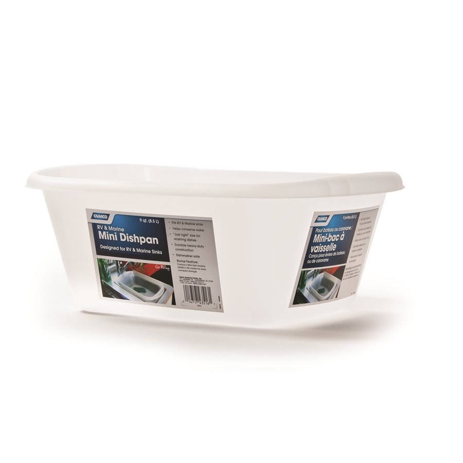 Camco Dish Pan, Holds 9 Quarts, 10-1/2 Inch Width X 12-3/4 Inch Length, Natural, Plastic, With English/ French Language Packaging – 43516