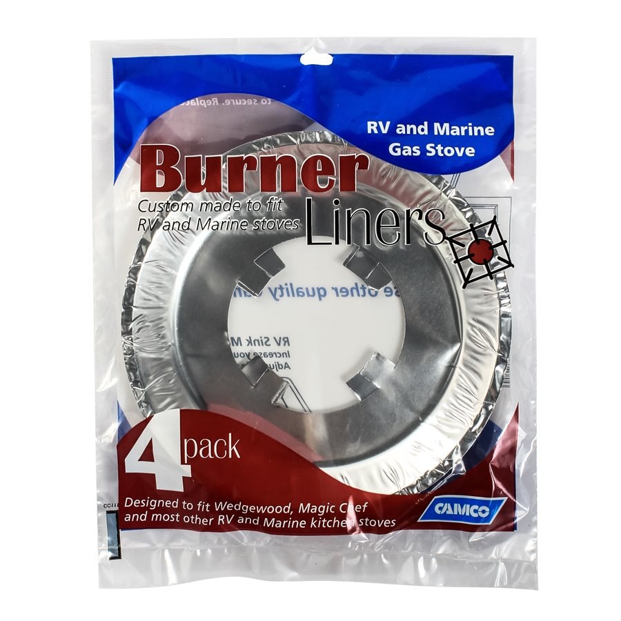 Camco Stove Burner Liner, Gas Stove Burner Liner, Aluminum, 7-1/2 Inch Diameter, Package of 4 – 43800