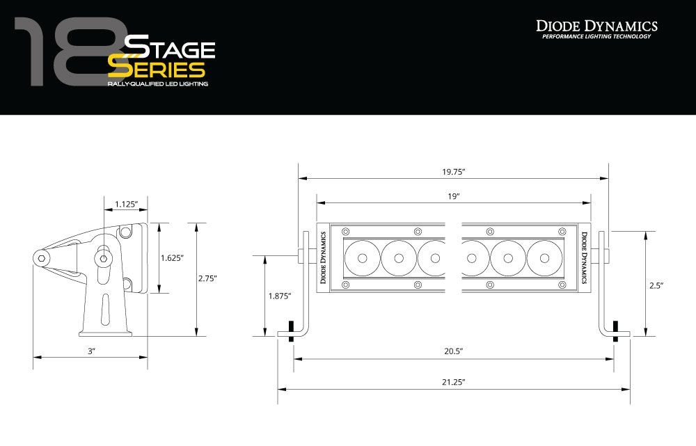 Diode Dynamc Light Bar, Stage Series, LED, 18 Inch Length, Amber, 79.8 Watt/ 5.7 Amp at 14 Volt, Driving and Flood Combo Beam – DD5052