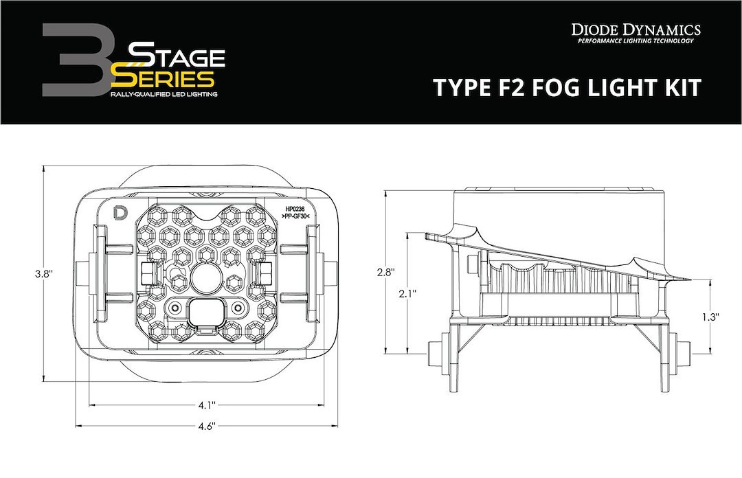 Diode Dynamc Driving/ Fog Light, Stage Series Sport, LED Bulb, Yellow Bulbs, 3 Inch Square, 14.5 Watt Bulbs Amp Draw 1.1 Amp at 13.2 Volt – DD6240