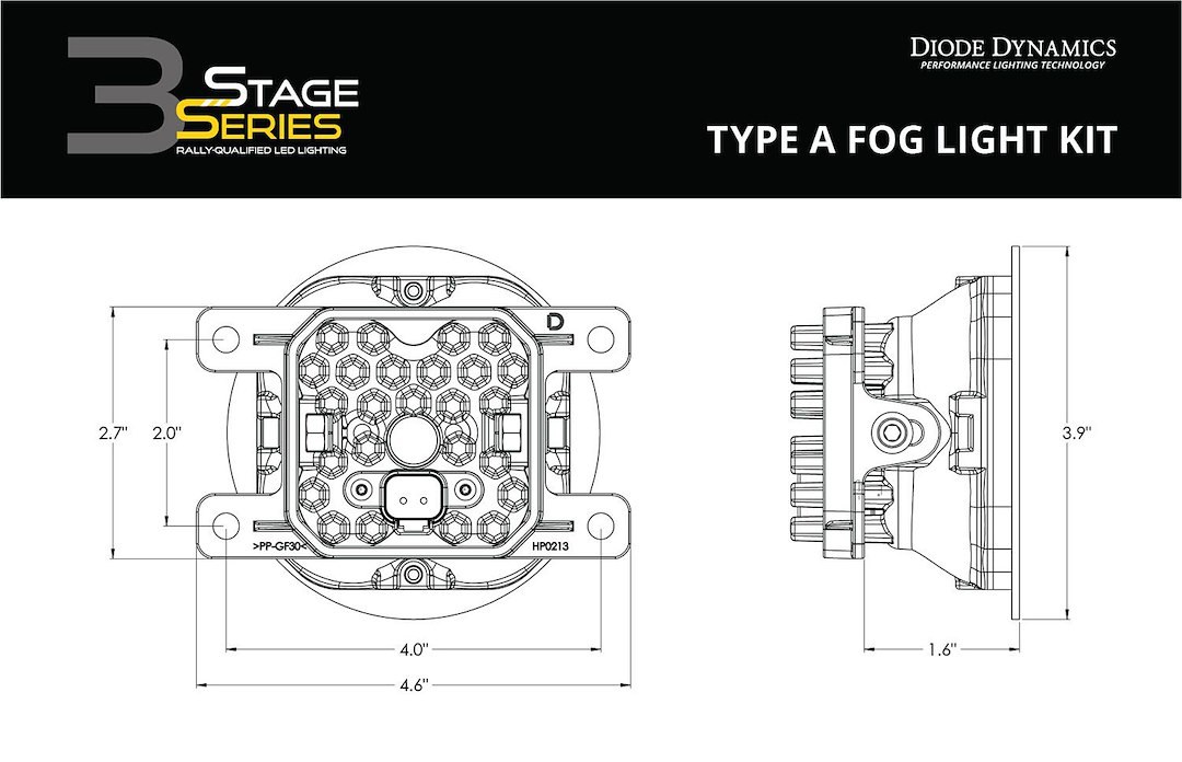 Diode Dynamc Driving/ Fog Light, Stage Series Max, LED Bulb, Yellow Bulbs, 3 Inch Square, 38.5 Watt Amp Draw 3 Amp at 12.8 Volt – DD6685