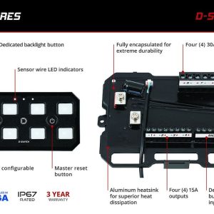 Diode Dynamc Switch Panel, D-Switch, 8 Switch Panel, One 10-Foot Controller Wiring Harness/ One Trigger Wires/ One Night Mode Wiring Harness – DD8373
