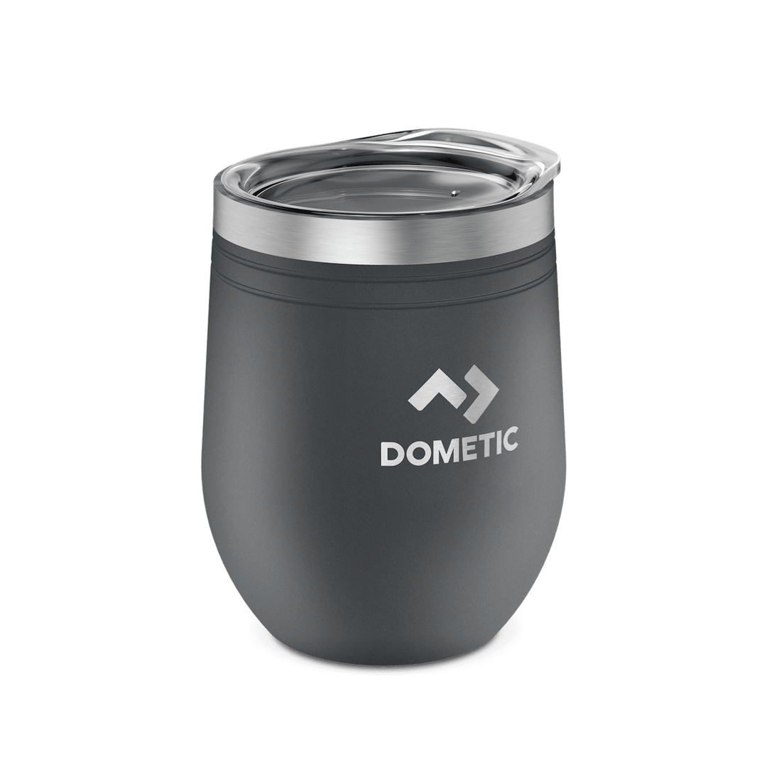 Dometic Outd Travel Mug, 10 Ounce/ 300 Milliliter Capacity, Press-Fit Lid, Vacuum Insulated, Without Handle, With Dometic Logo, Slate – 9600050869