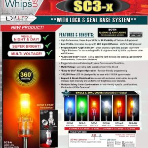 Driver Ind. Warning Whip Light, Safetywhips®, Single Color Green, LED Bulb, Flashing/ Constant Mode, Low Profile – SC3-G
