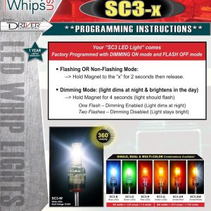 Driver Ind. Warning Whip Light, Safetywhips®, Single Color Green, LED Bulb, Flashing/ Constant Mode, Low Profile – SC3-G