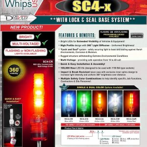 Driver Ind. Warning Whip Light, Safetywhips®, Single Color Green, LED Bulb, Flashing Mode, High Profile, Safely Functions from 10 to 40 Volt – SC4-FG